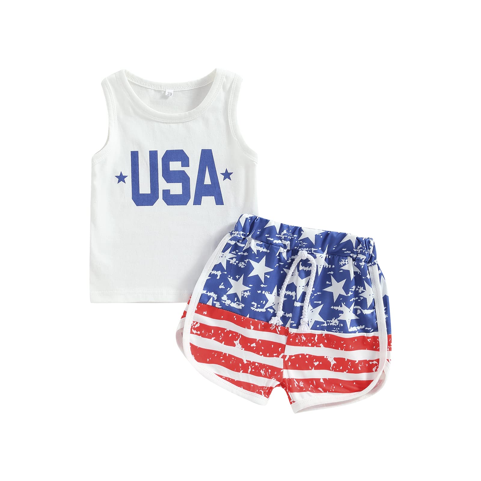 FYBITBO Baby Boy Summer Clothes Toddler 4th of July Outfit Boy Usa Sleeveless Shirt Tank Top Stars Stripes Shorts Set (USA letter, 2-3 Years)