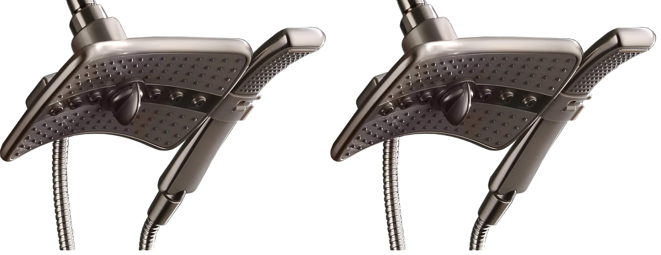 BRIGHT SHOWERS High Pressure Shower Head Combo with Two Spray Setting Fixed Shower Head and Two Spray Settings Handheld Shower Head with Grey Face, Brushed Nickel (Pack of 2)