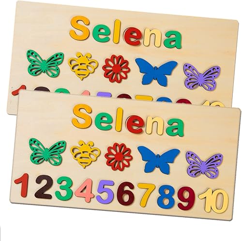Bosajewel Rompecabezas con nombre personalizado con número de mariposa rompecabezas de madera para bebés pequeños con 9 letras para niños Bosajewel Rompecabezas con nombre personalizado con número de mariposa rompecabezas de madera para bebés pequeños con 9 letras para niños