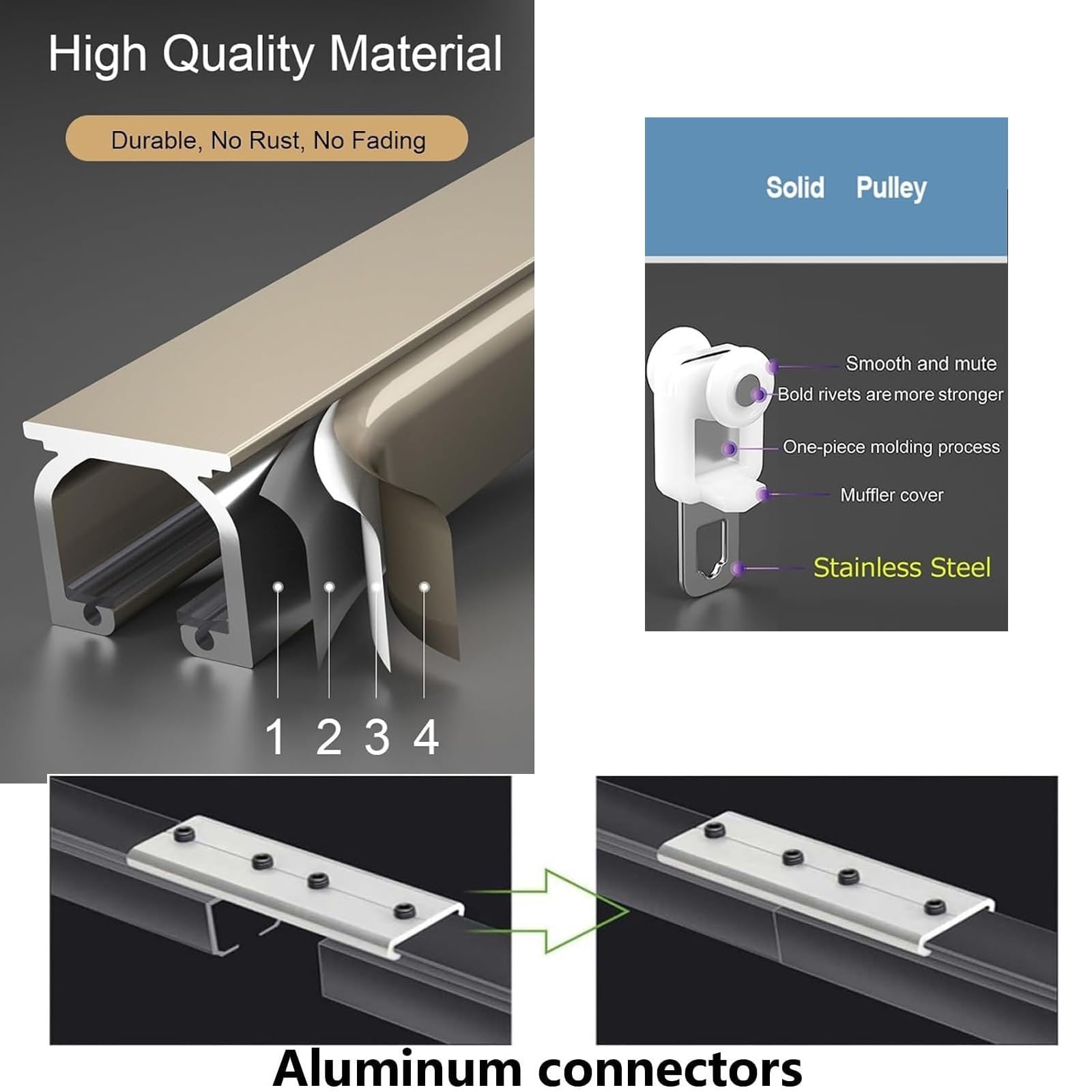 Sistema di rack da soffitto da 60 cm a 550 cm, perfetto per divisori e velature versatile asta Solut per la decorazione della casa
