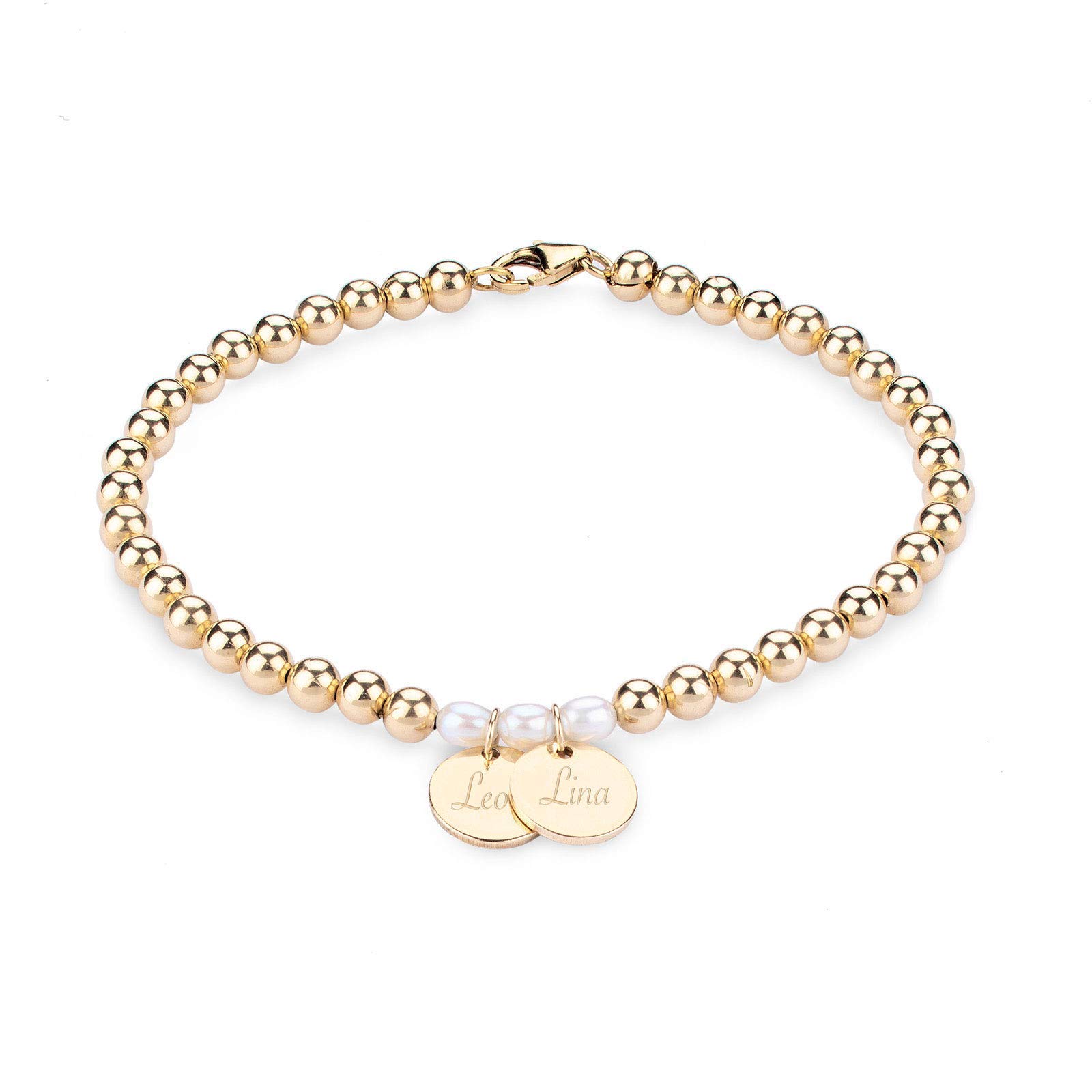 VIENNA Kugel Armband 14K Gold Filled mit Gravur | Personalisierter Schmuck | Geschenke für Frauen zum Valentinstag Jahrestag Muttertag Geburtstag | Perlenarmband