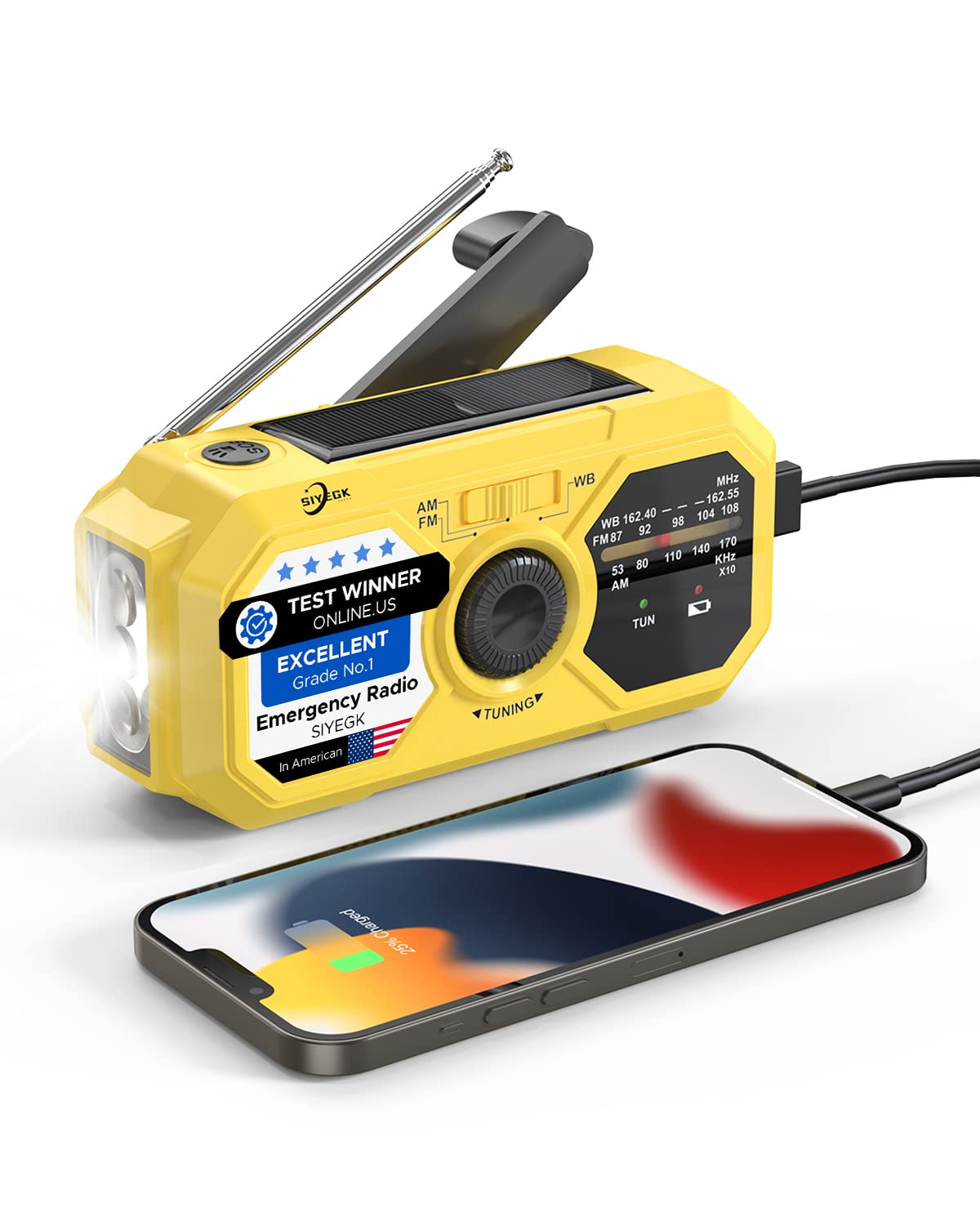 Buy Emergency Hand Crank Weather Radio Solar with Cell Phone Charger