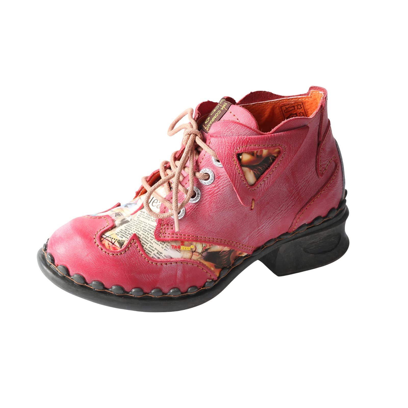 TMA EYES Leather Newspaper Womens Ankle Boots Shoes