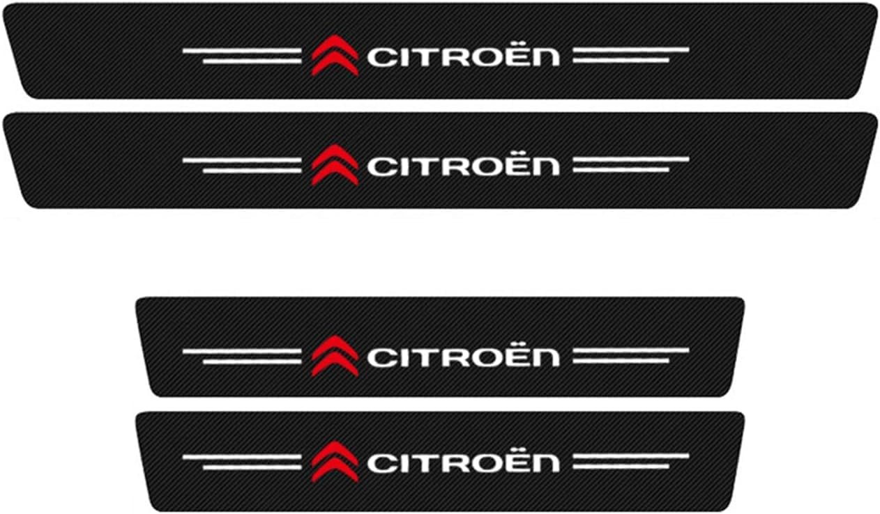 Wenpangpang Normal 4Pcs Car Door Sill Protector For Citroen Berlingo 2024 2025, Carbon Fiber Car Kick Plates Threshold Decorative Strips Auto Door Steps Scuff Plate Cover