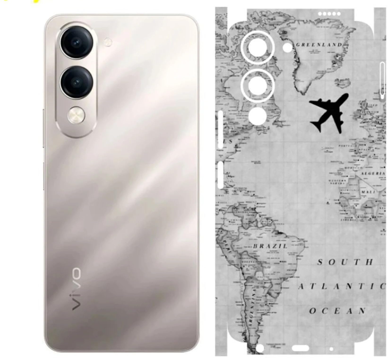 Aeroplane Map Full Back Mobile Skin (White) – Scratch Resistant Matte Finish vivo T4 Lite 5G Back Skin Sticker | Bubble Free Easy Apply | Removable Travel Theme Vinyl Back Cover Wrap-image-7