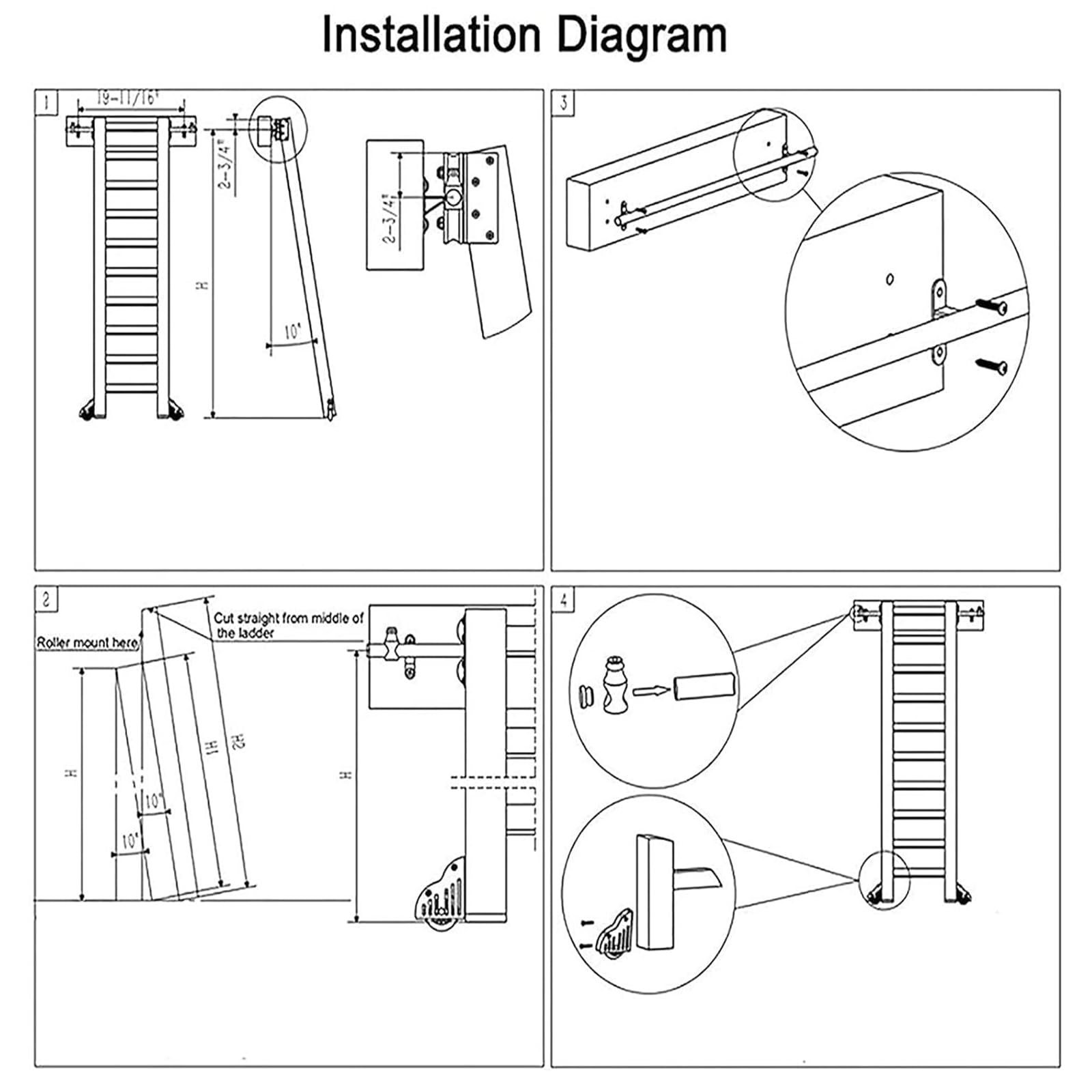 Rollbare Bibliotheksleiter Hardware Set, Einziehbares Rollen Bibliotheksleiter Schiene Mit Bodenrolle, Schwarze Runde Metallstahlrohrschiene Für Loft/Bibliothek (Ohne Leiter) (10ft/3m Track Kit)