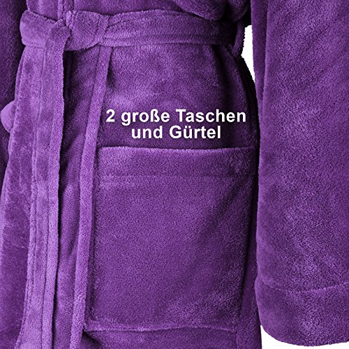 Gräfenstayn® Damen & Herren Kuschelfleece Bademantel mit Kapuze Größe S-XXXL mit Öko-Tex Standard 100 Flanell Fleece (L, Lila)