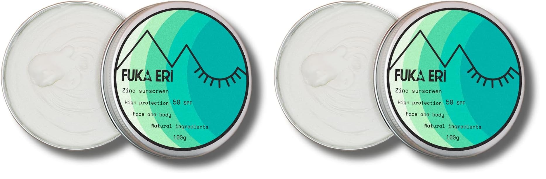 Mineralischer Sonnenschutz SPF50 mit Nicht-Nano-Zinkoxid – Wasserfest und Schweißresistent – Sonnenschutz für Gesicht und Körper – 100g | FUKA ERI (Packung mit 2)
