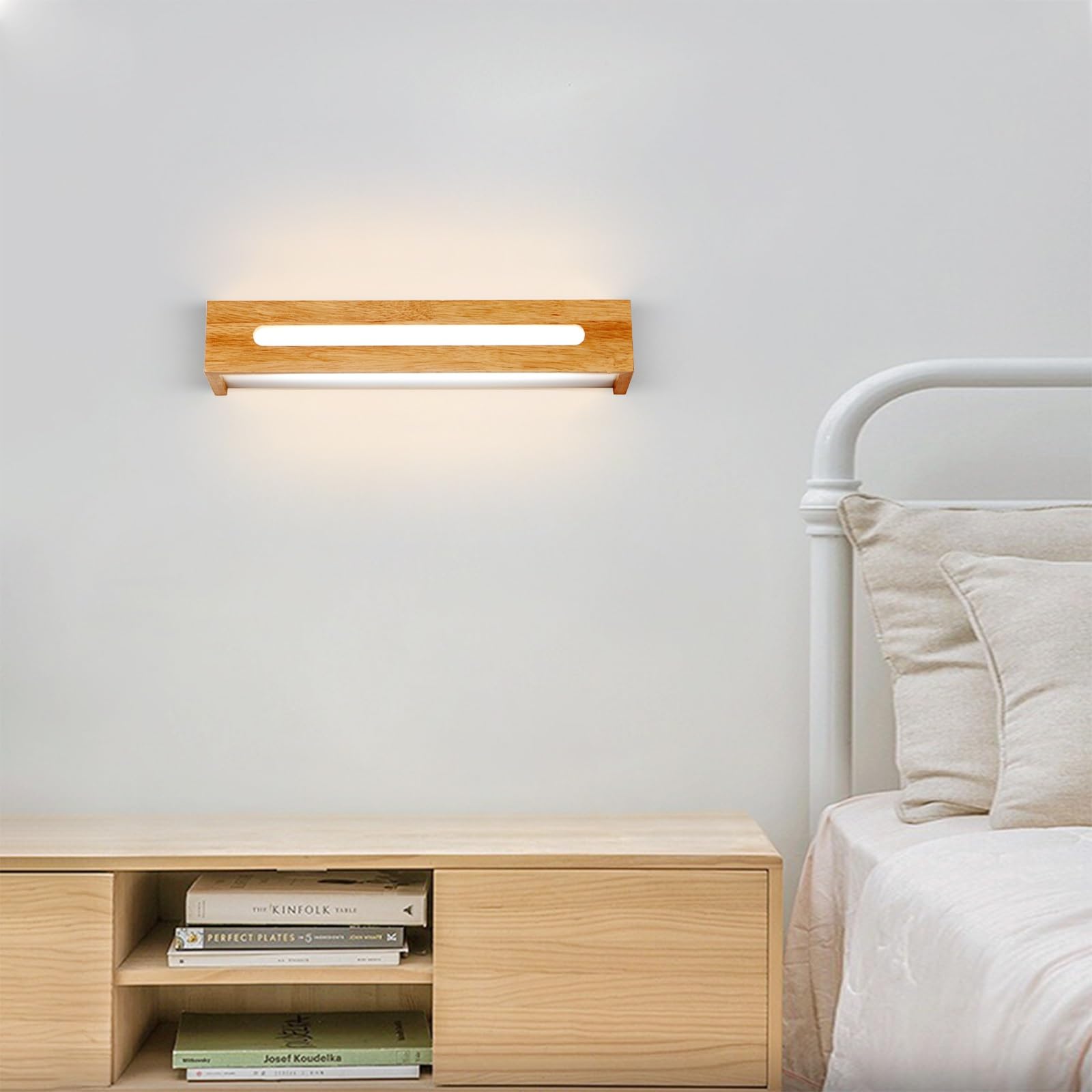 Lámpara de tocador rectangular de madera for baño, apliques LED estilo tronco sobre espejo, apliques rústicos de pared con pantalla acrílica for tocador, lámpara de espejo de pared.(Small)