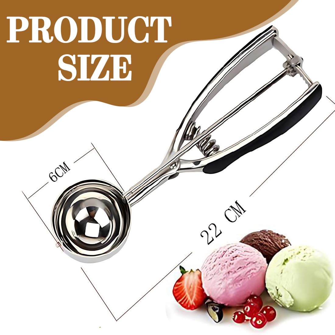 Paletta per gelato in acciaio inox 6 cm, porzionatore gelato, dosatore gelato
