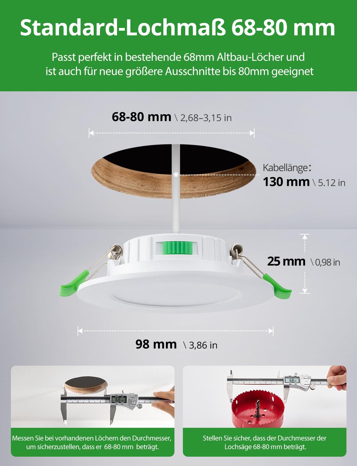 HOMEOW 20er Set LED Einbaustrahler 230V Dimmbar 68-80mm Lochmaß 5W Warmweiß Neutralweiß Kaltweiß IP44