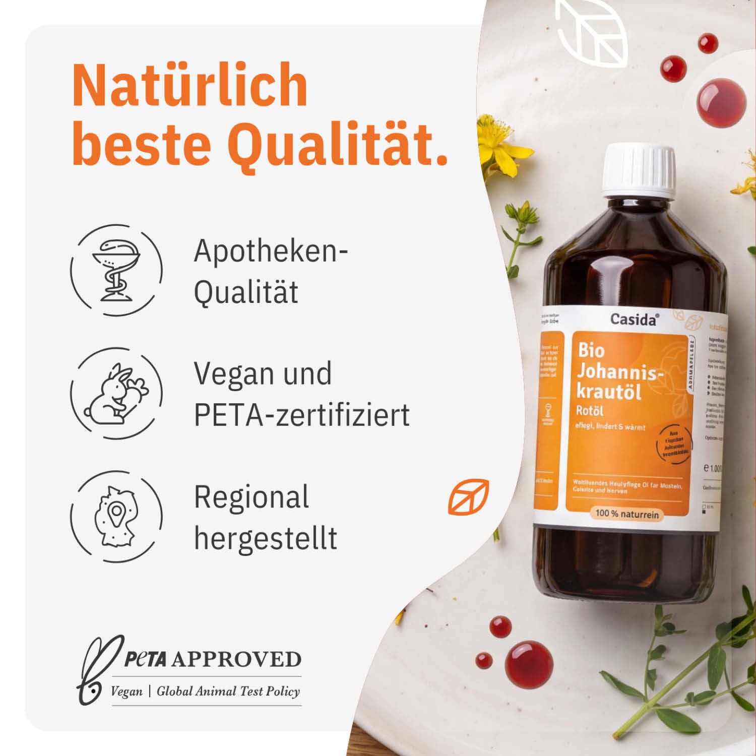 Casida® Olio di erba di San Giovanni (Olio Rosso) - Olio di Iperico - Olio rosso riscaldante e lenitivo per massaggi e frizioni - 1000 ml (1000 ml)