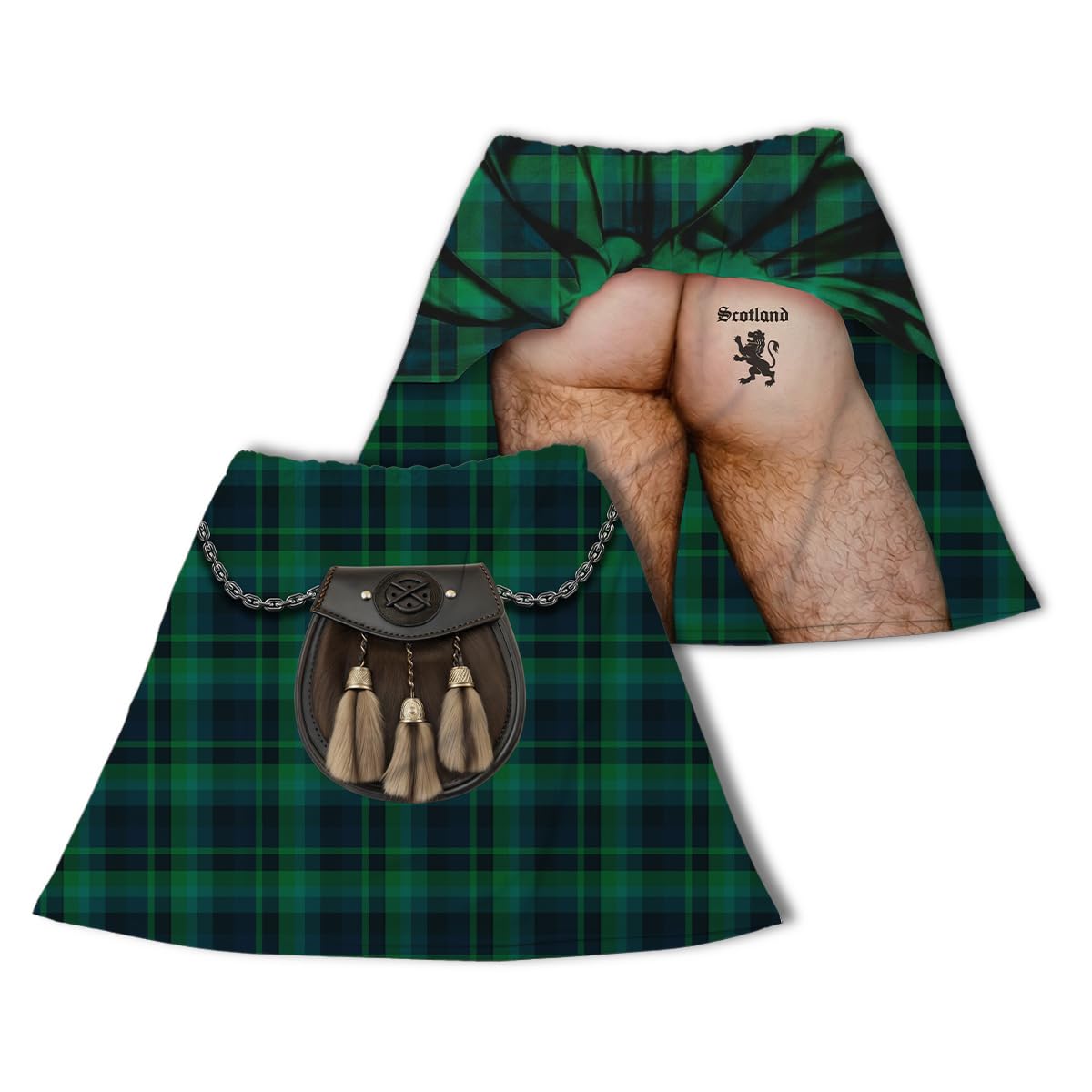 BRITISH MADE GIFTS Scotland Novelty Kilt with Sporran, Black Watch Tartan Pattern Exposed Behind, Polyester, Men's WC 2026 Football Kit (Large)