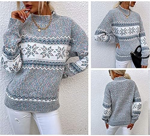 Women's 2026 Fall Winter Tops Christmas Snowflakes Half Turtleneck Knitted Pullover Sweater Holiday Vacation Tops - Image 3