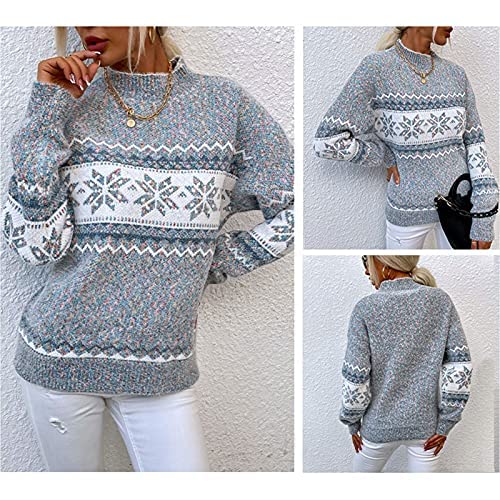 Women's 2025 Fall Winter Tops Christmas Snowflakes Half Turtleneck Knitted Pullover Sweater Holiday Vacation Tops3