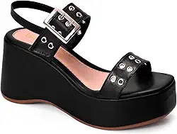 Sandália Feminina Anabela Confortável Fivela Ilhós