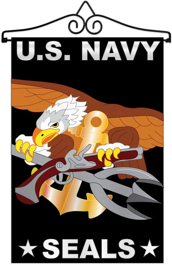 Navy U.S. Seal Garden Flag Set Wall Hanger Armed Forces USN Seabee United State American Military Veteran Retire Official Small Decorative Gift Yard House Banner Double-Sided Imported 13 X 18.5