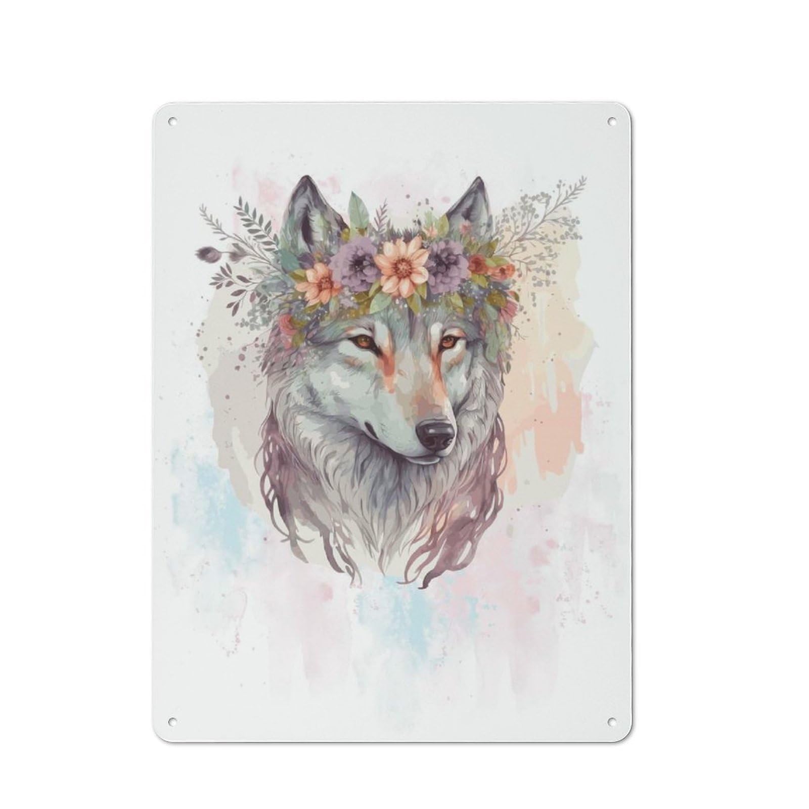Junmoney Style-22 Vintage Metal Plaque 40X30cm Featuring Flower Wolf Painting Art For Home Bar Wall, A Metal Wall Feature For Home Bars And Entertaining Spaces