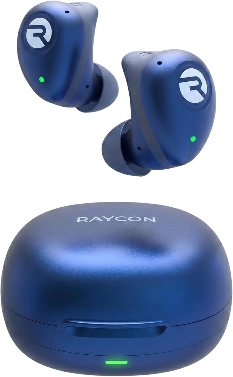 Raycon Fitness Auriculares inalámbricos Bluetooth + micrófono con cancelación activa de ruido, auriculares resistentes al sudor y al agua, auriculares para correr, auriculares inalámbricos Bluetooth 56 horas de reproducción (azul)