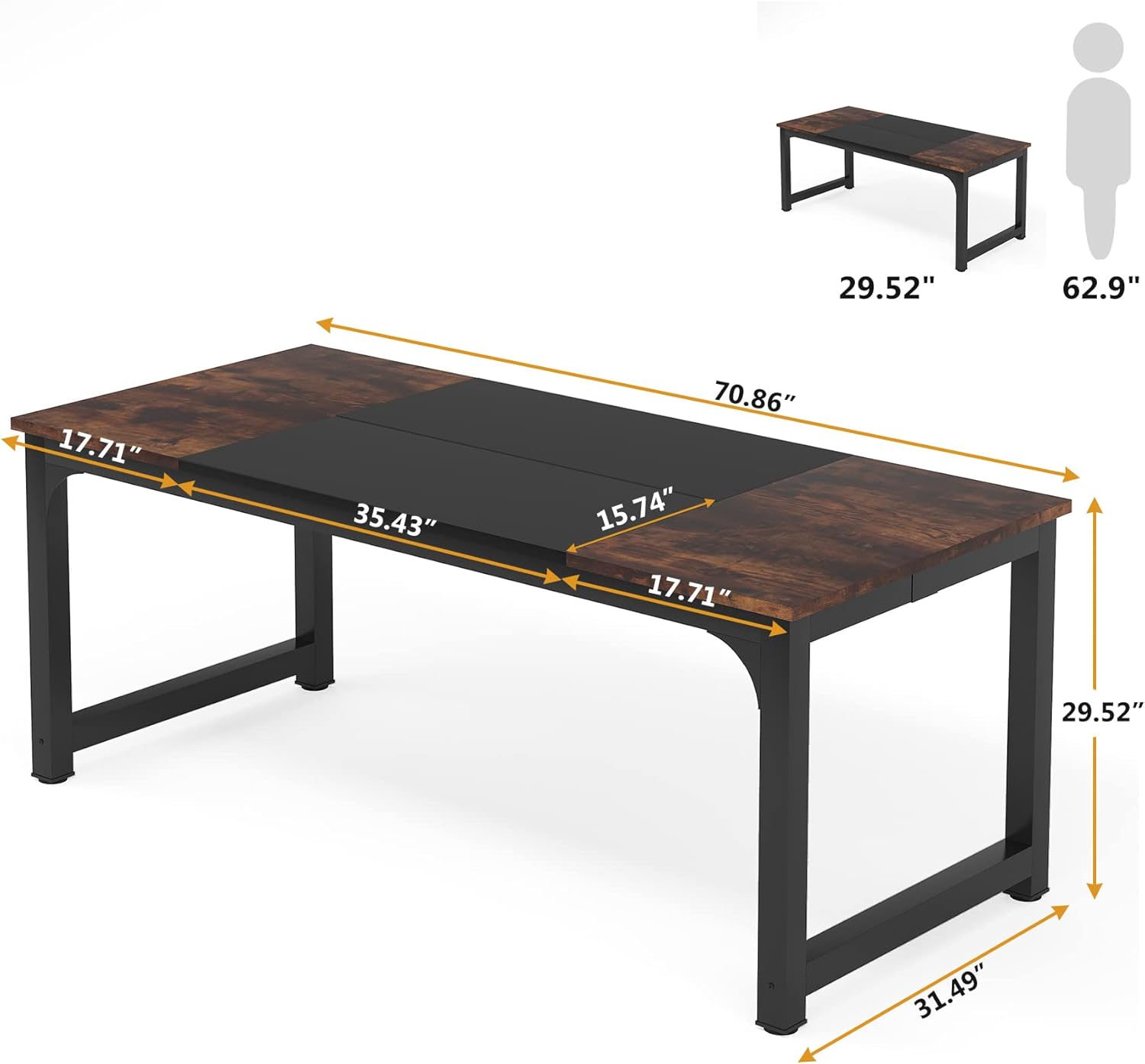 Exploded view diagram showing all components of the Tribesigns Modern Computer Desk for assembly.