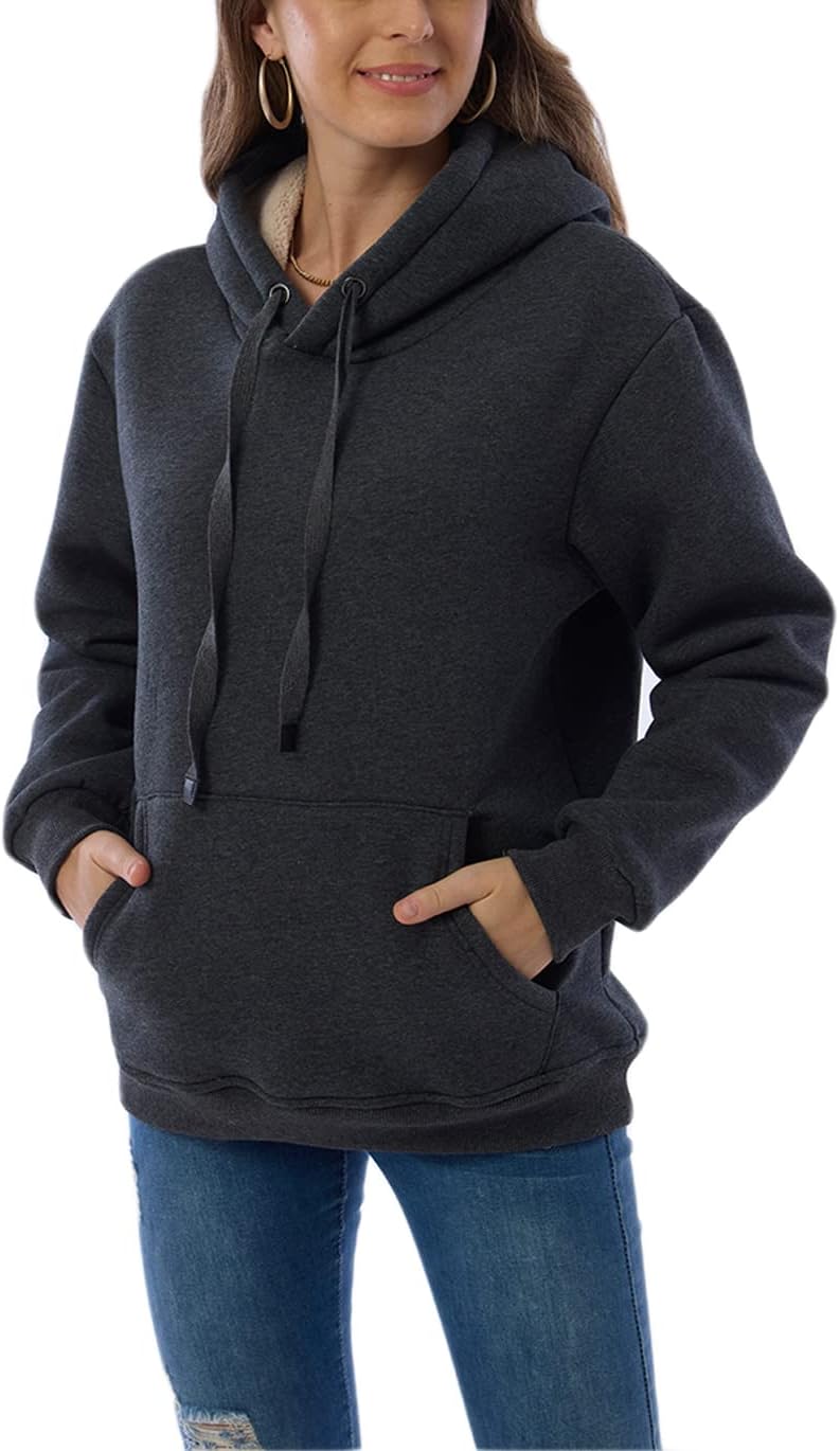 Haellun Womens Casual Winter Warm Fleece Sherpa Lined Pullover Hooded Sweatshirt - Image 2