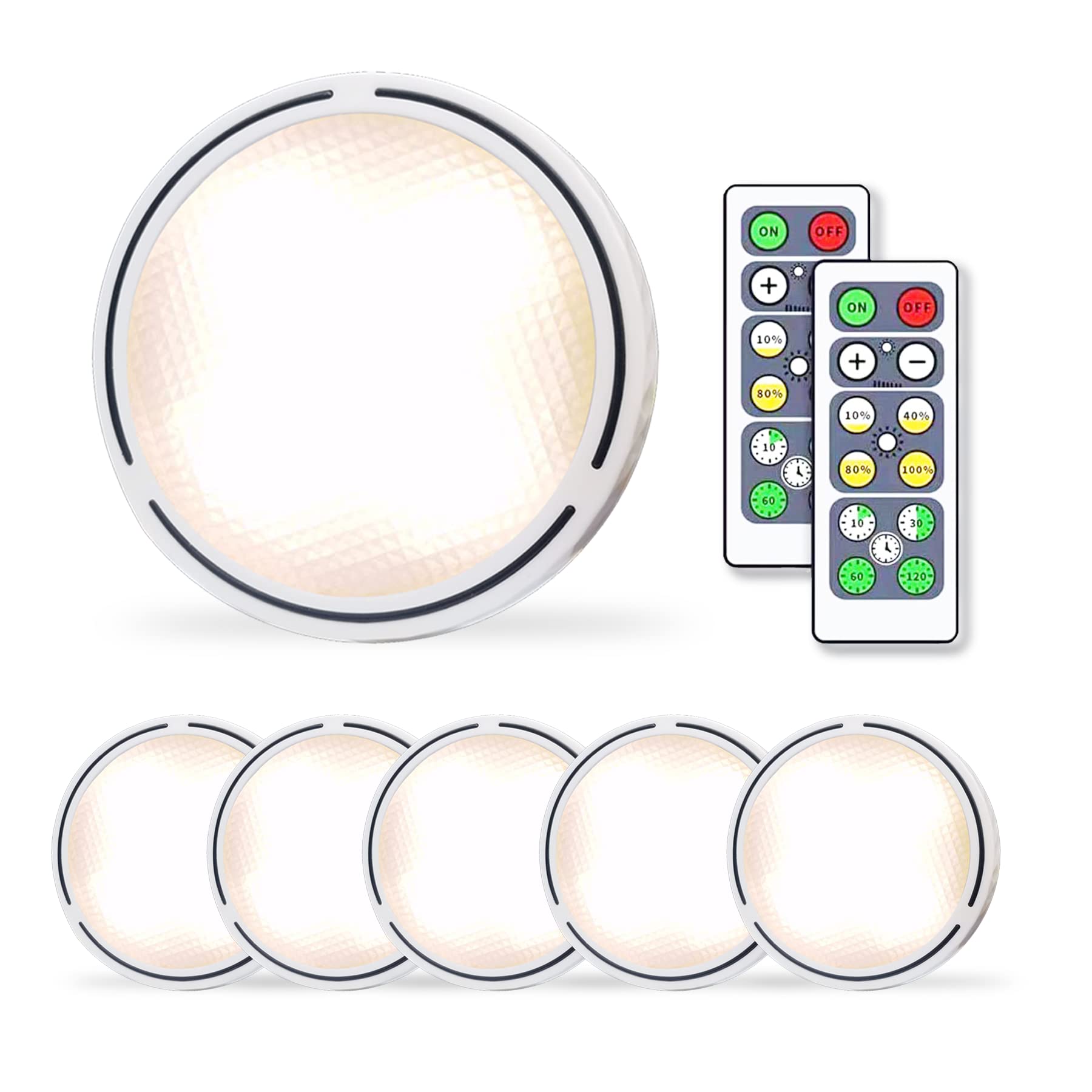 Puck Lights with Remote, Wireless Under Cabinet Lights with Brightness Memory Function, Dimmable Battery Powered Cupboard Lighting for Kitchen Stairs Wardrobe Hallway(6 Pack)