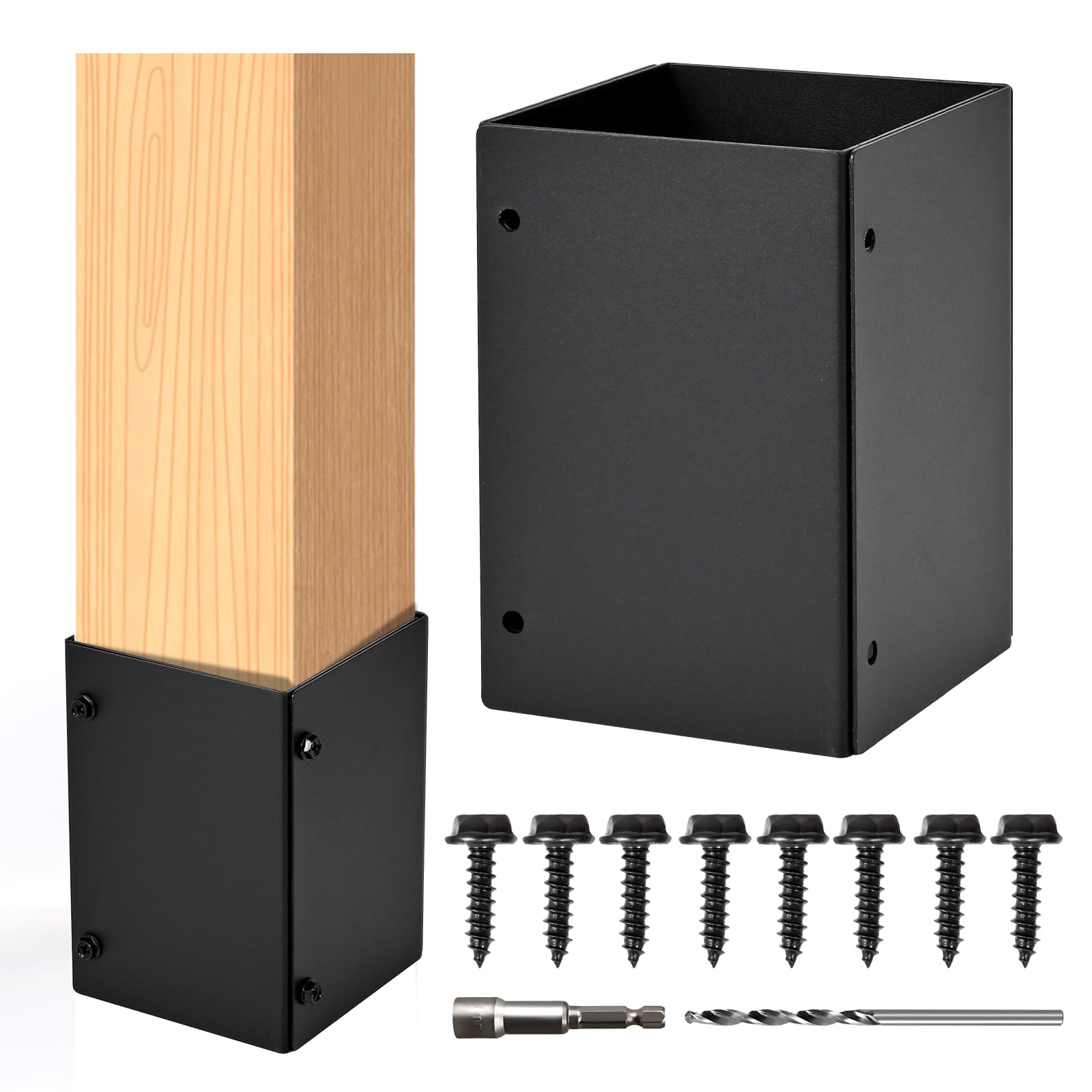 Post Protector Adjustable (Range 3.3-6in), Protects Deck, Wooden Mailboxes and Fences from Rain and Lawnmower Damage (1 Set-Black)