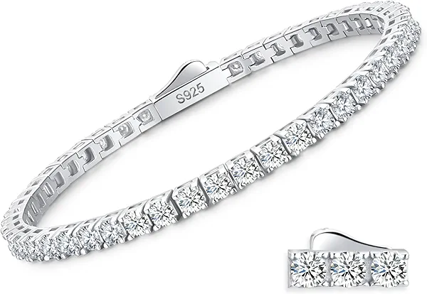 Moissanite Tennis Bracelet for Women Men - 925 Sterling Silver 14k Yellow/White Gold Plated Diamond Classic Chain Bracelets Jewelry Luxury Dainty Gifts Anniversary Wedding to Womens Mens Mom Wife Her