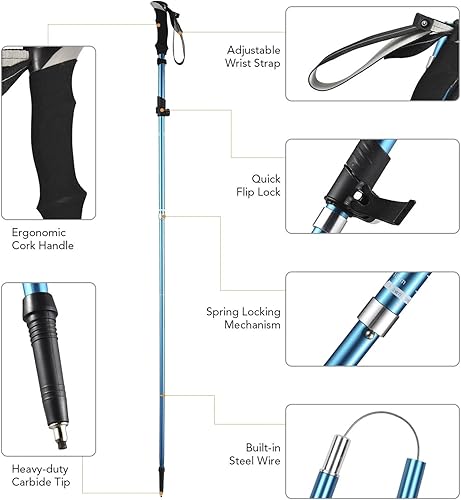 Miniatura 2 de Trekking Pole Lightweight Collapsible Five-fold Walking Stick for Hiking Camping Backpacking