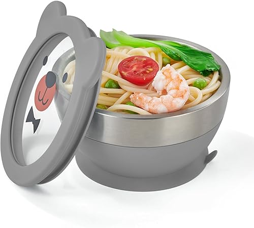 Juego de ventosas y cucharas para bebés y niños pequeños, ventosas de silicona antideslizantes, cuencos avanzados de acero inoxidable 304,