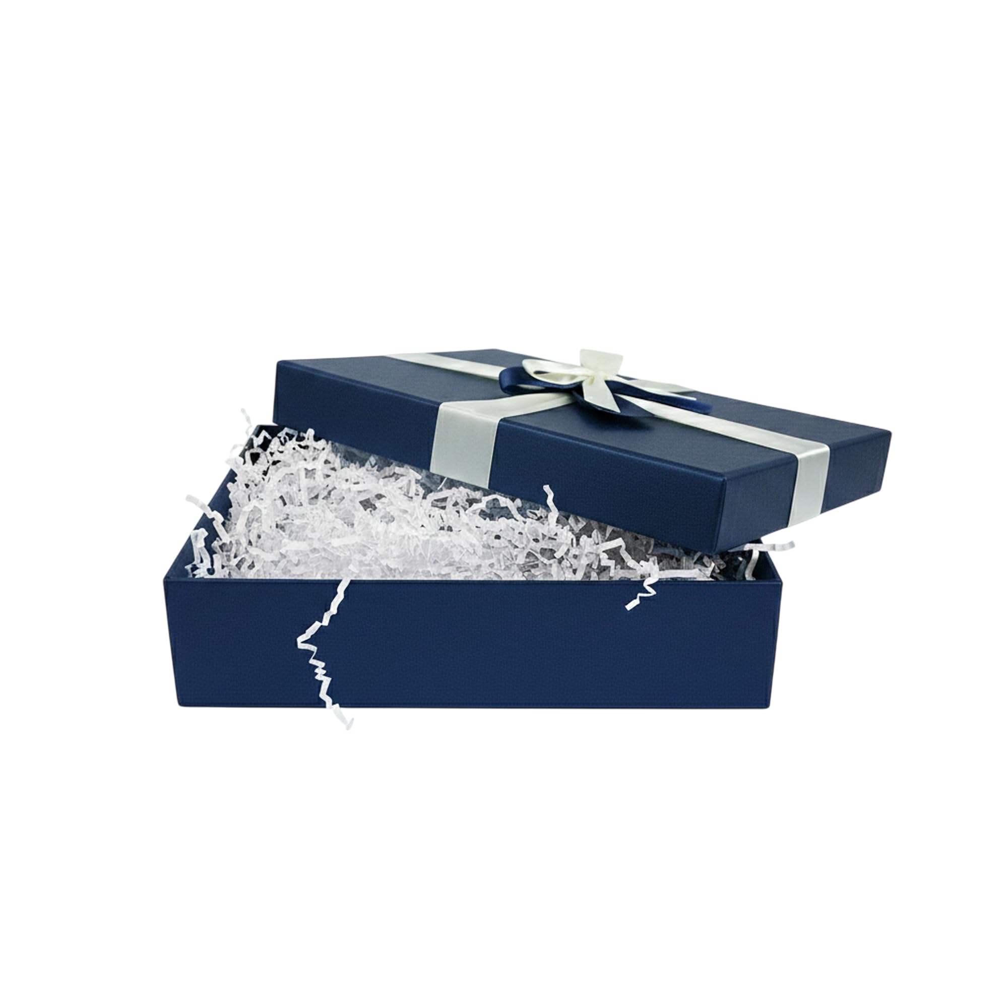 Emartbuy White Paper + Blue Rigid Gift Box with Ribbon – 38 x 27 x 10 cm – Luxury Cardboard Presentation Box|Premium Packaging for Hampers, Birthdays, Weddings, Corporate Gifting — image 1