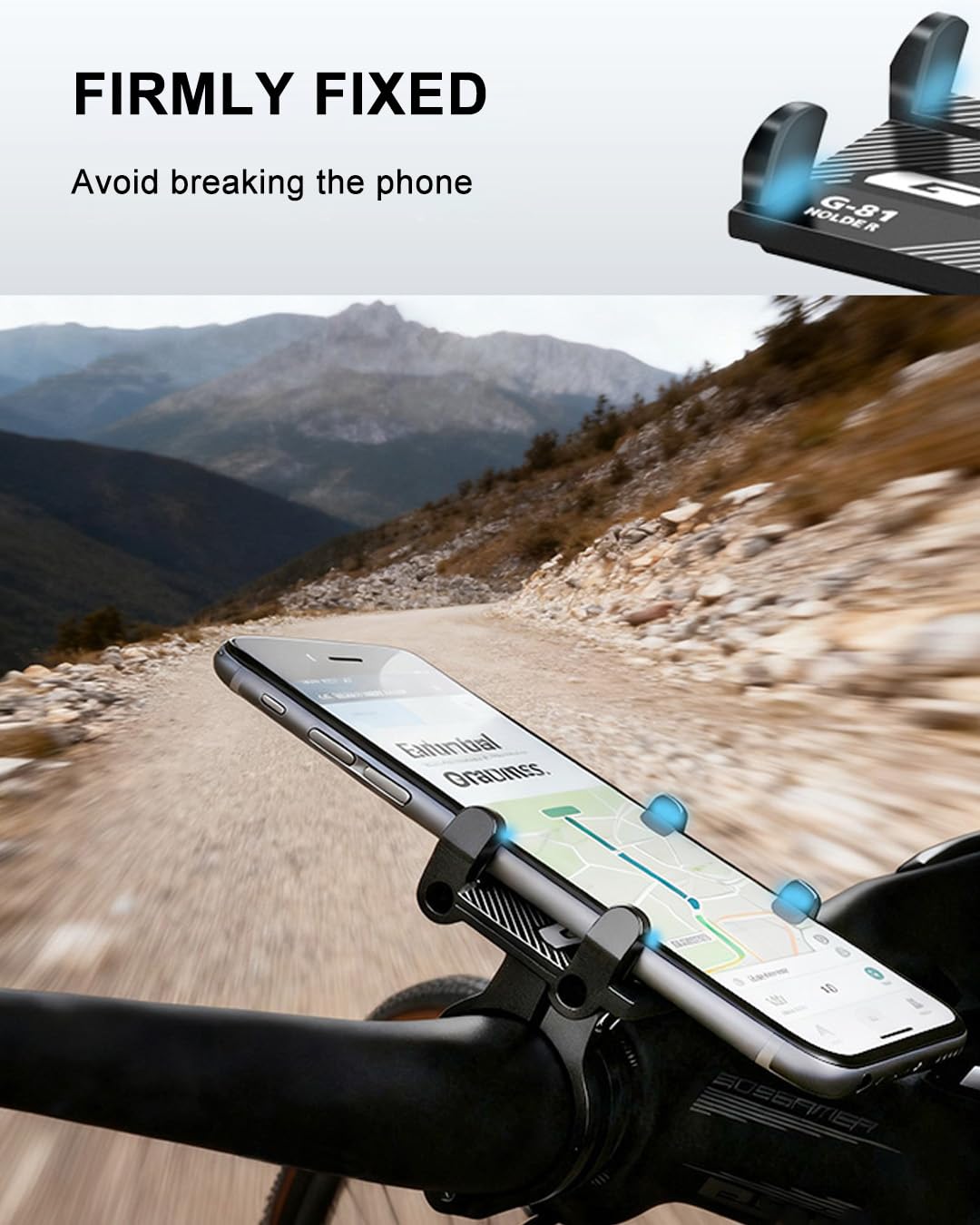 Aluminium Alloy Bike Mobile Holder, Anti-Vibration Motorcycle Mountain, Mountain Bike Accessories Compatible with iPhone, Motorola, Xiaomi, Samsung, Huawei and Other Devices — view 2