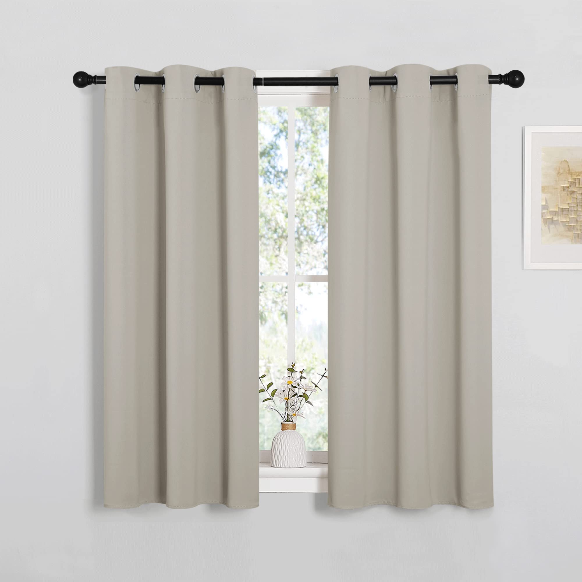 NICETOWN Room Darkening Short Curtain Panels for Cafe, Thermal Insulated Grommet Room Darkening Draperies/Drapes for Window (Natural, 2 Panels, W34 x L45 -inch)