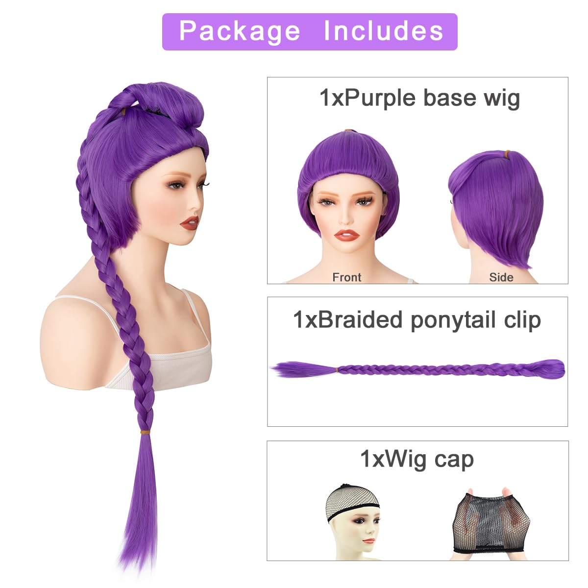 Yamel Long Purple Braided Wig Heat Resistant 100 cm Adjustable Fit Cosplay Wig for Women Halloween Costume - Image 4