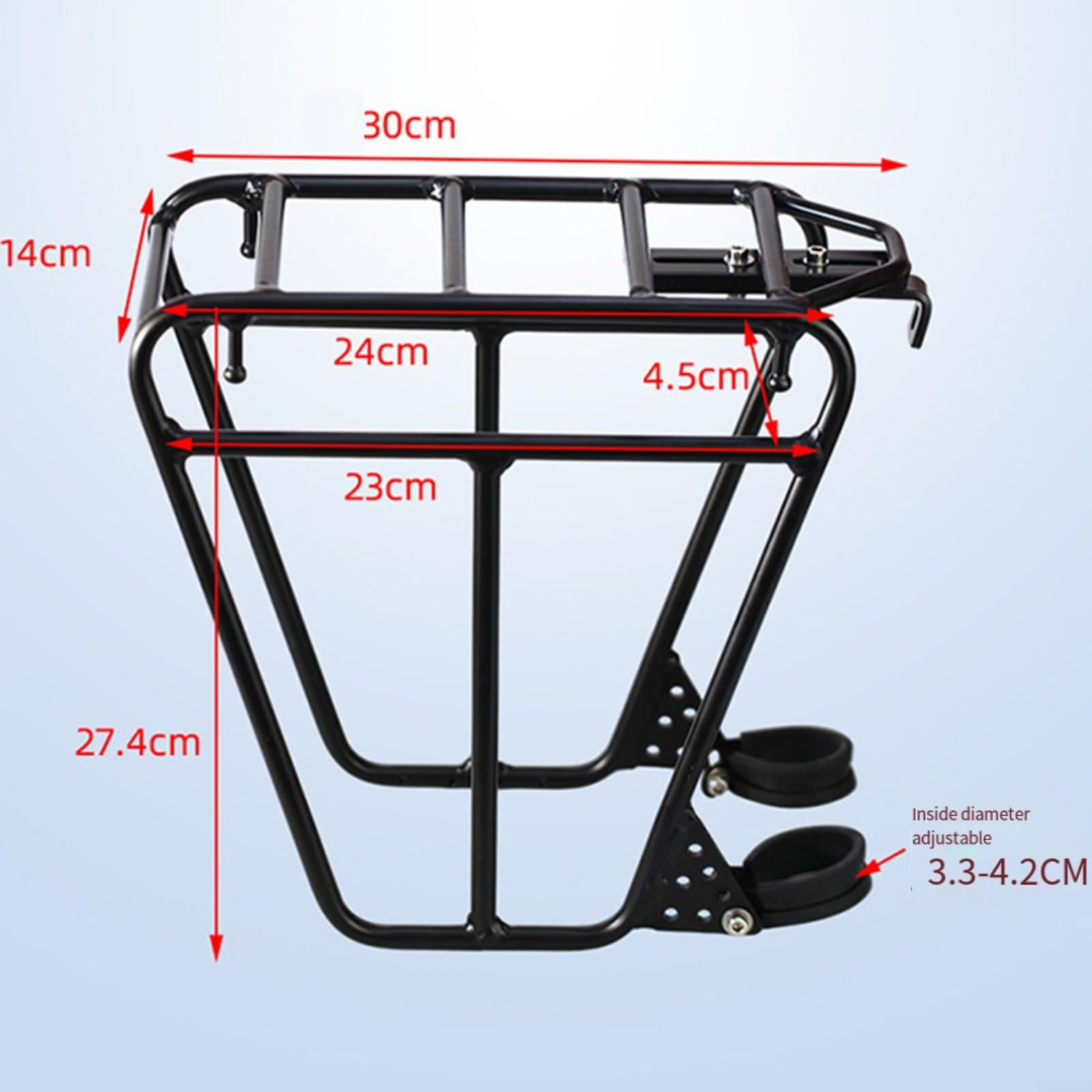 Porte-bagages avant pour VTT - Porte-bagages réglable - 30 x 28 x 14 cm