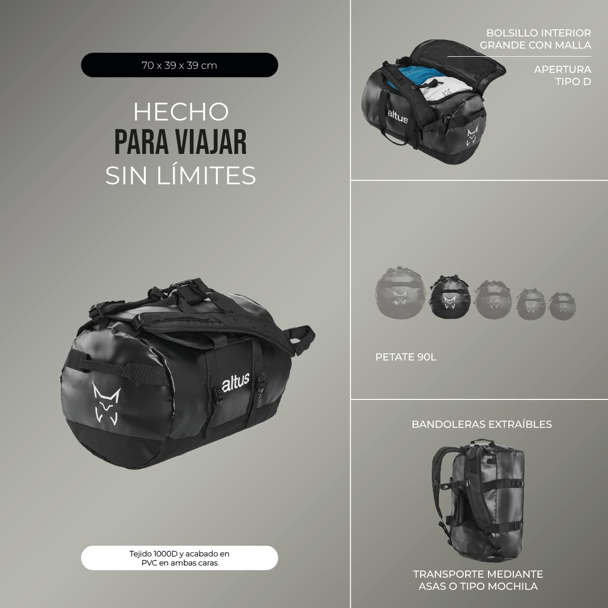 Altus Petate 90L Mochila de Viaje Negro Adulto Unisex