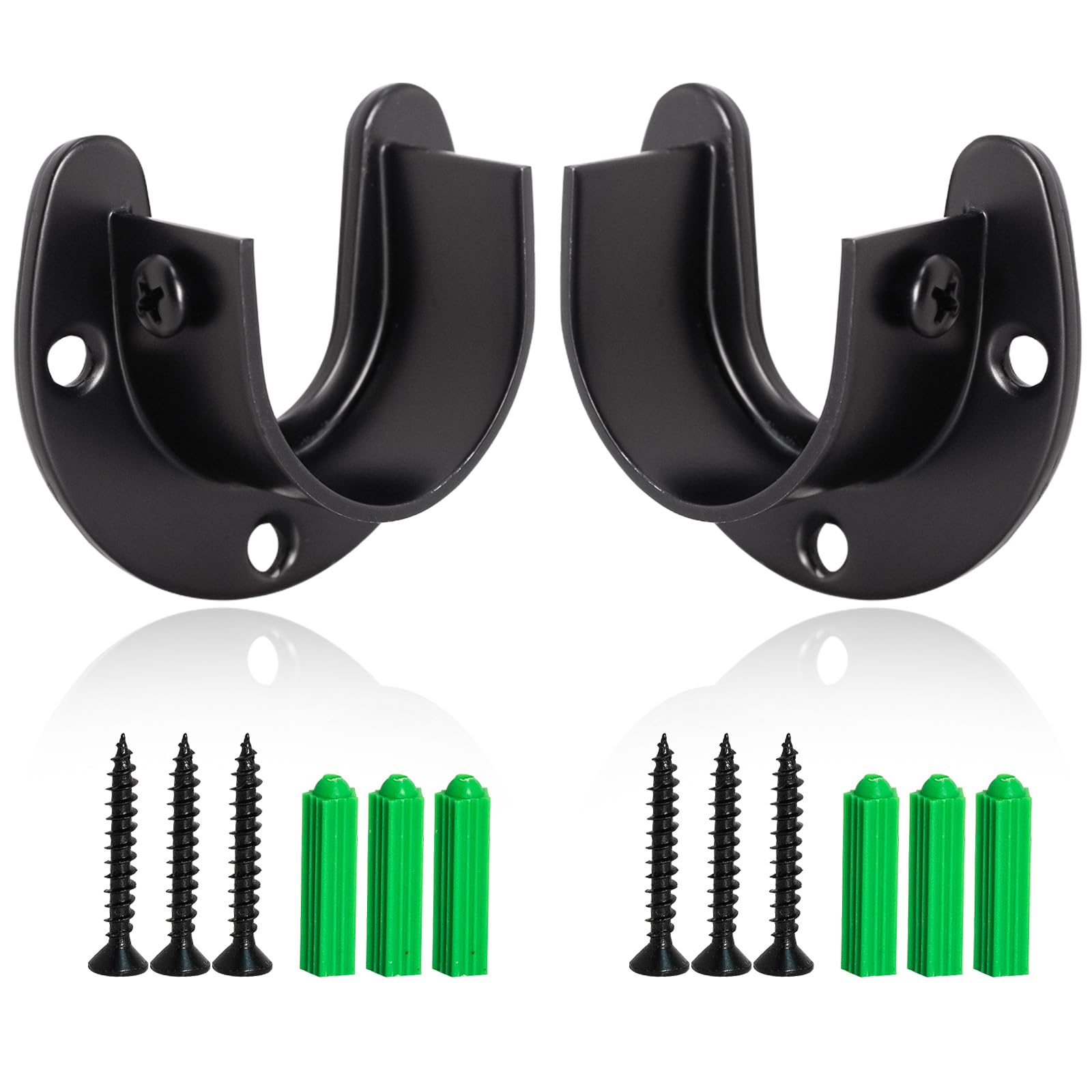 Closet Rod Bracket 2pcs 1-1/2 Inch Closet Pole Socket,U Shaped Stainless Steel Closet Rod Holders for Closet Shelf Wardrobe Shower Curtain,Black Closet Pole Socket with Screws (Black)