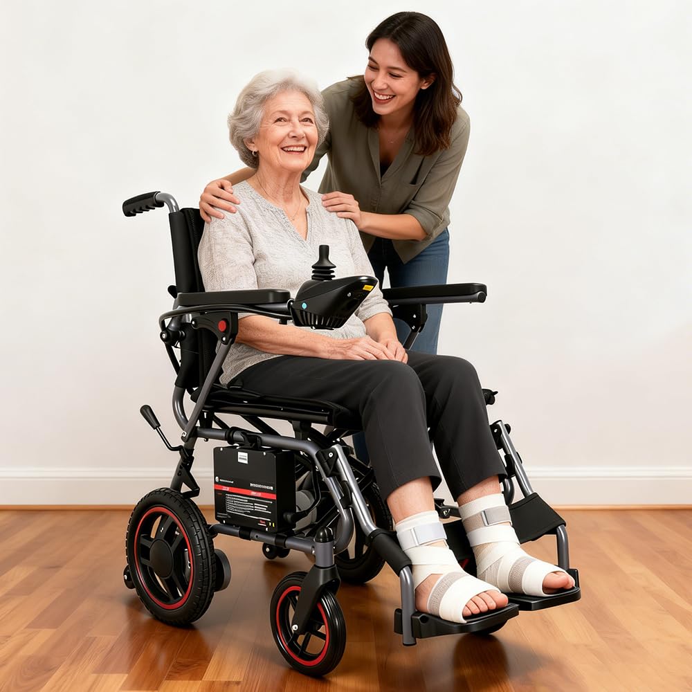 19kg Silla De Ruedas Eléctrica Plegable Para Adultos, 20 Km De Alcance, Silla De Ruedas Motorizada, Todo Terreno Power Wheelchairs Para Personas Mayores, Hasta 150 Kg, Color Negro