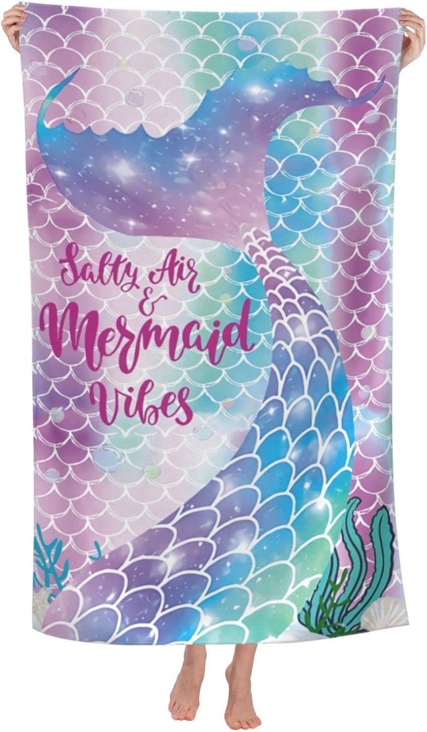 Mermaid Beach Towels for Girls, Personalized Beach Towels