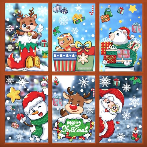 Feliciay 176 immagini a colori per finestre natalizie, autoadesive, per finestre e finestre, autoadesive, riutilizzabili, per finestre di Natale (6 fogli)