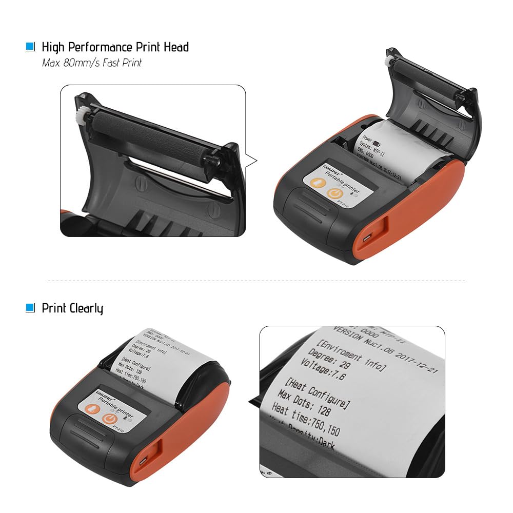 PT-210 Tragbarer Thermodrucker Handheld 58mm-Empfangsdrucker für Einzelhandelsgeschäfte Restaurants Fabriken Logistik, 10 Papierrollen