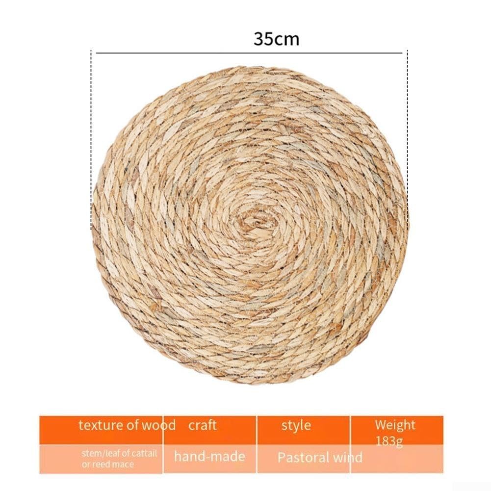 Tovagliette rotonde in paglia intrecciata, isolamento termico, decorazione per la tavola della fattoria bohémien, 33 cm e 35 cm, per sala da pranzo, feste di nozze, uso esterno, confezione