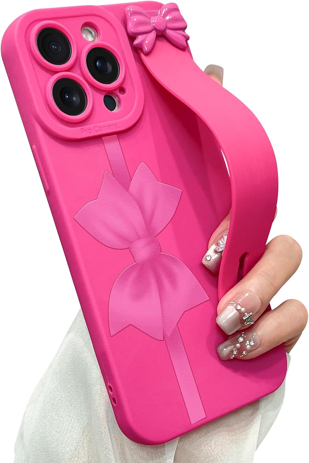 Cute Bow Case for iPhone 15 Pro Max with Finger Hand Wrist Strap