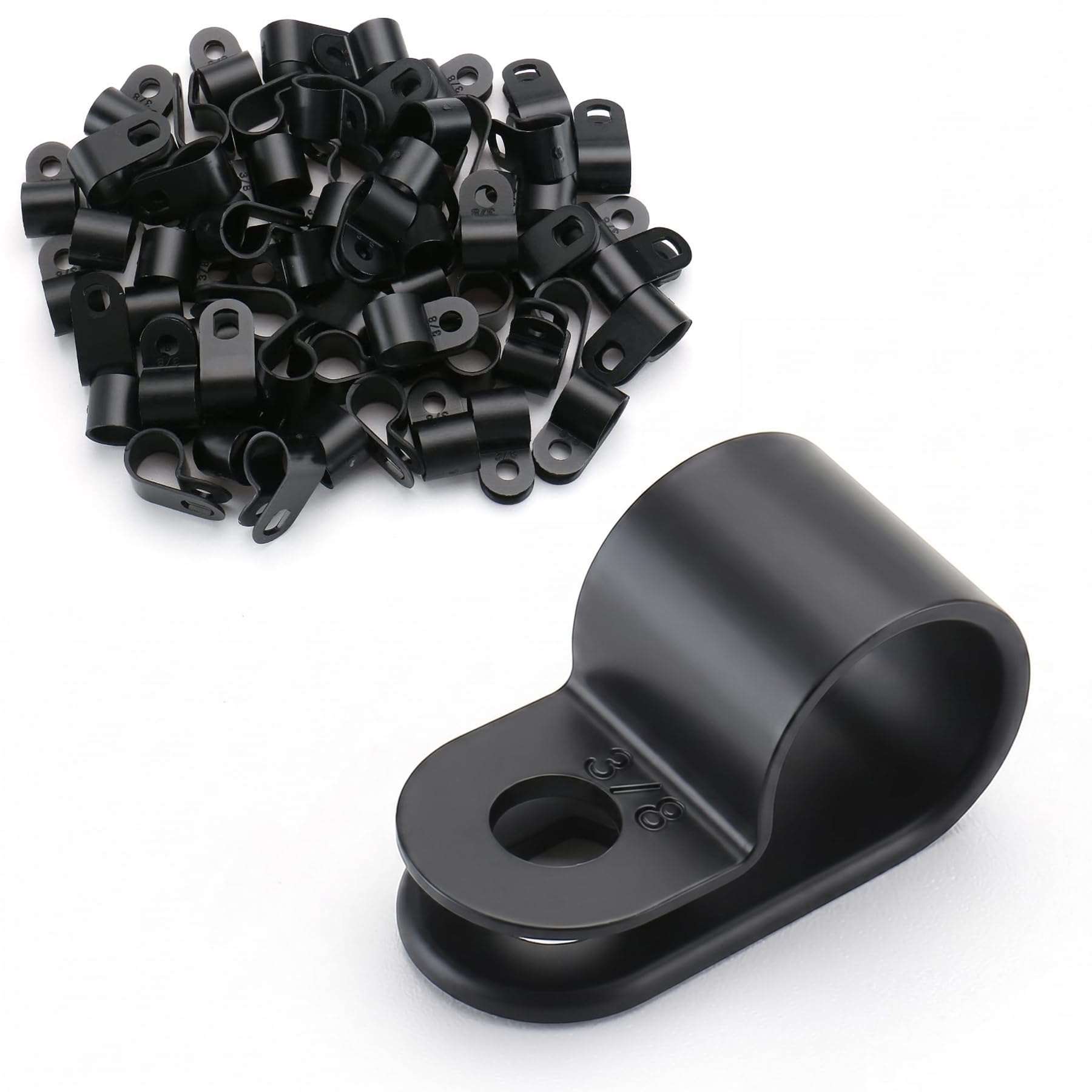 BAOMAIN 3/8-Inch R-Type Cable Clamps, 100-Pack Black Nylon Wire Management Clips, UC-2 Screw-On Cord Fasteners for Home, Office, and Industrial Use