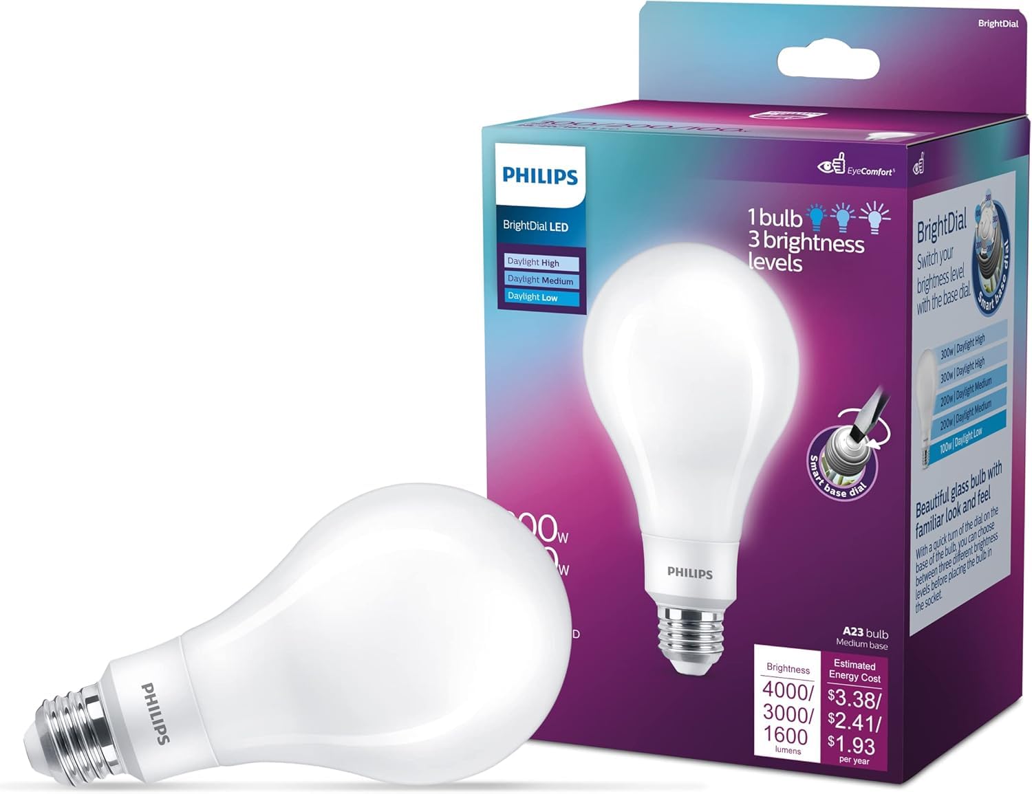 Philips LEDライト 3個セット PHILIPS LED 300-200-100W A23 1-Pack BrightDial Daylight (5000K