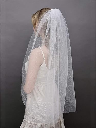 Miniatura 4 de Heread Velo de novia de 1 nivel longitud del codo velo corto de tul nupcial con peine y borde cortado 314 pulgadas de largo blanco