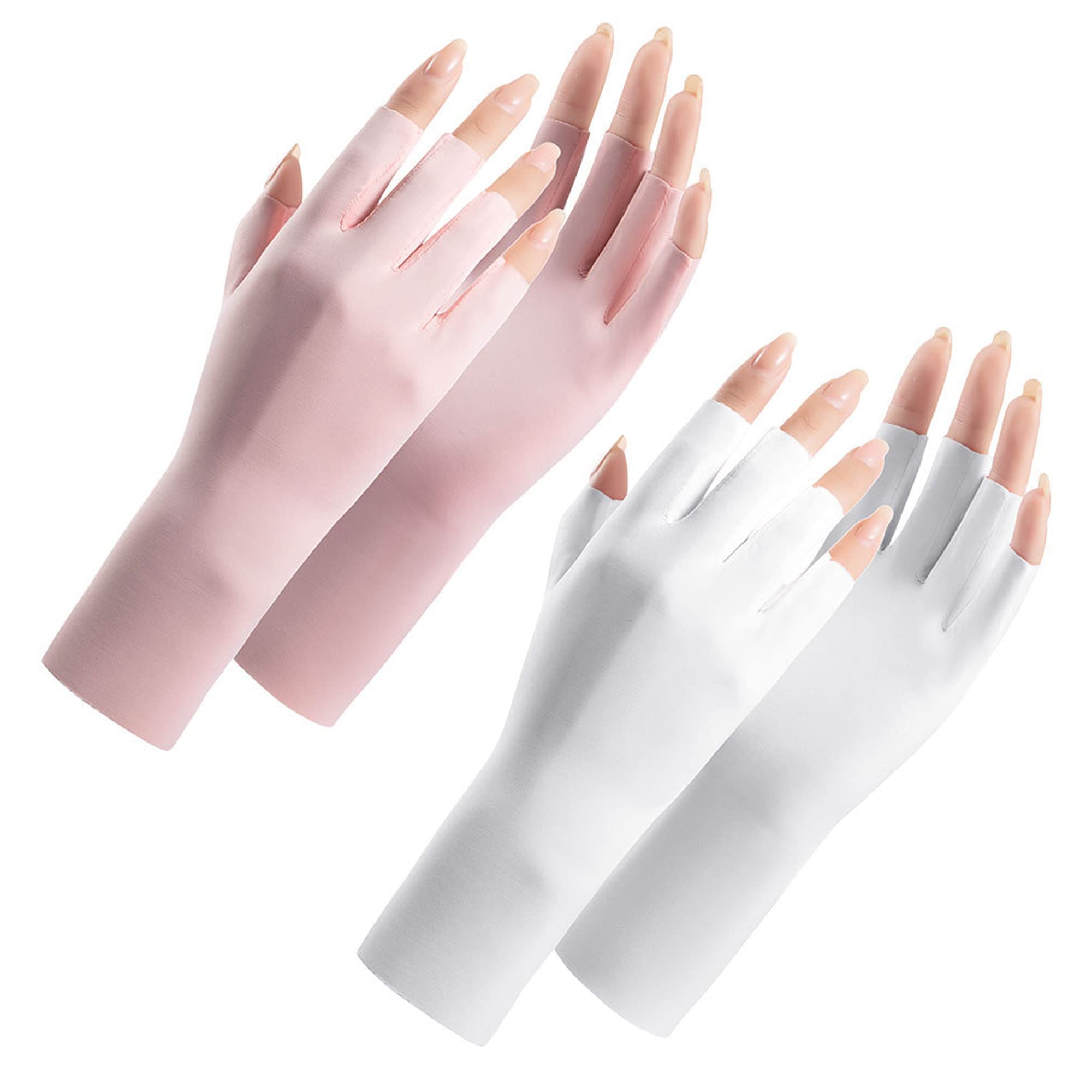 Mealah Summer Sunblock Fingerless Gloves for Women, UV Protection Cool Ice Silk Gloves Non Slip Driving Gloves