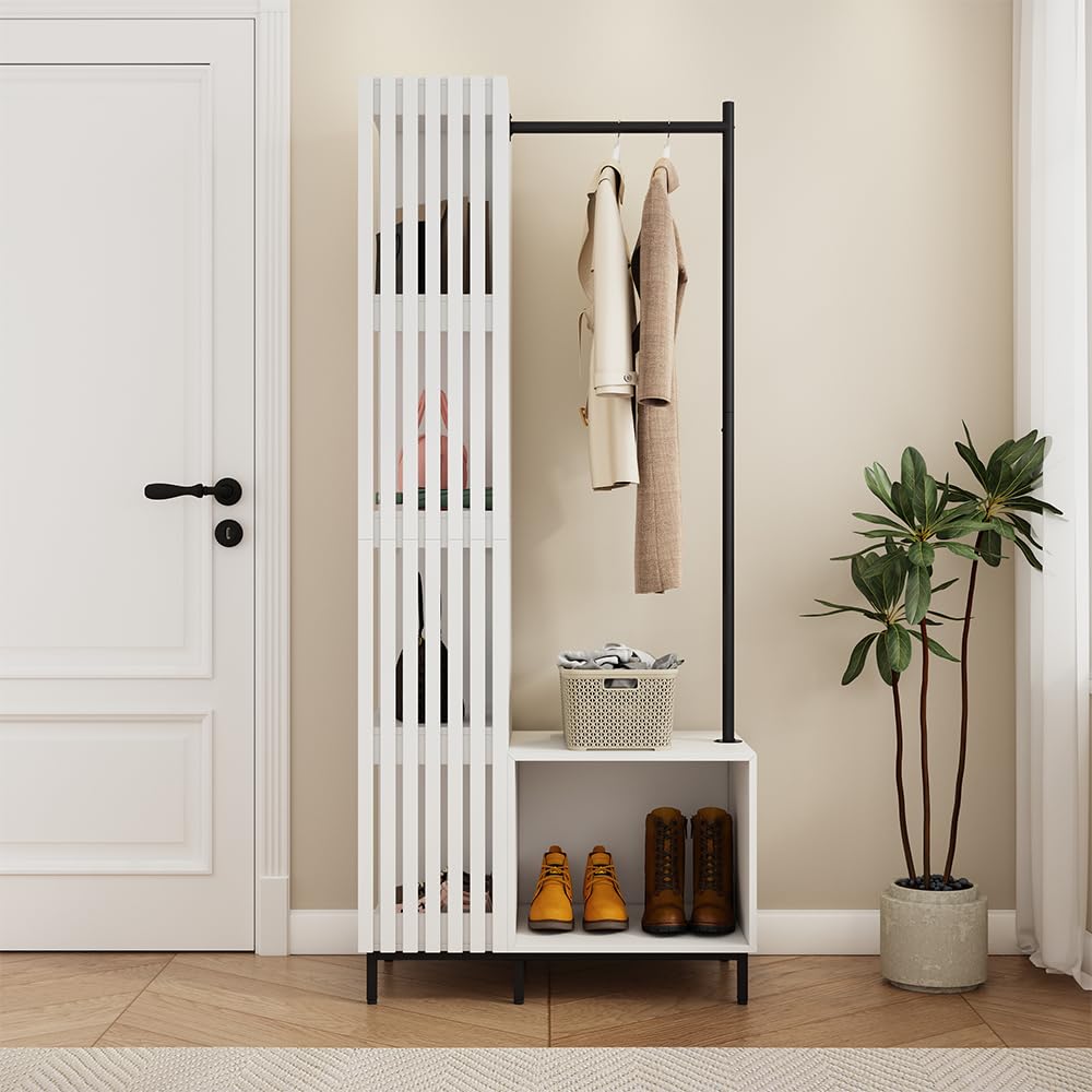 Vicco Garderobe Zinto, Weiß, 80 x 187 cm mit 5 Ablagefächern, zur Wandmontage geeignet für platzsparende Aufbewahrung