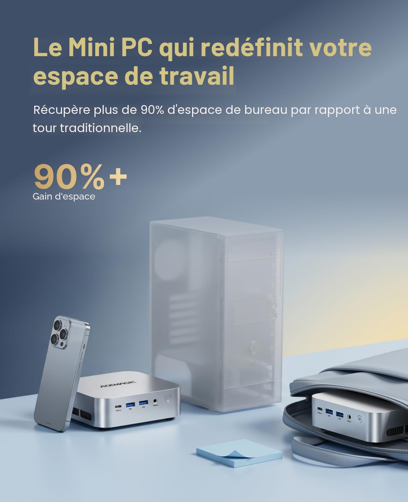 ACEMAGIC Kron Mini K1 Mini PC, AMD Ryzen Embedded R2544 (4C/8T,3.7 GHz), 8Go DDR4 256 Go SSD W-11 Pro Mini Ordinateur de Bureau, Triple écran 4K/WIFI5/BT4.2 pour Éducation/Bureau