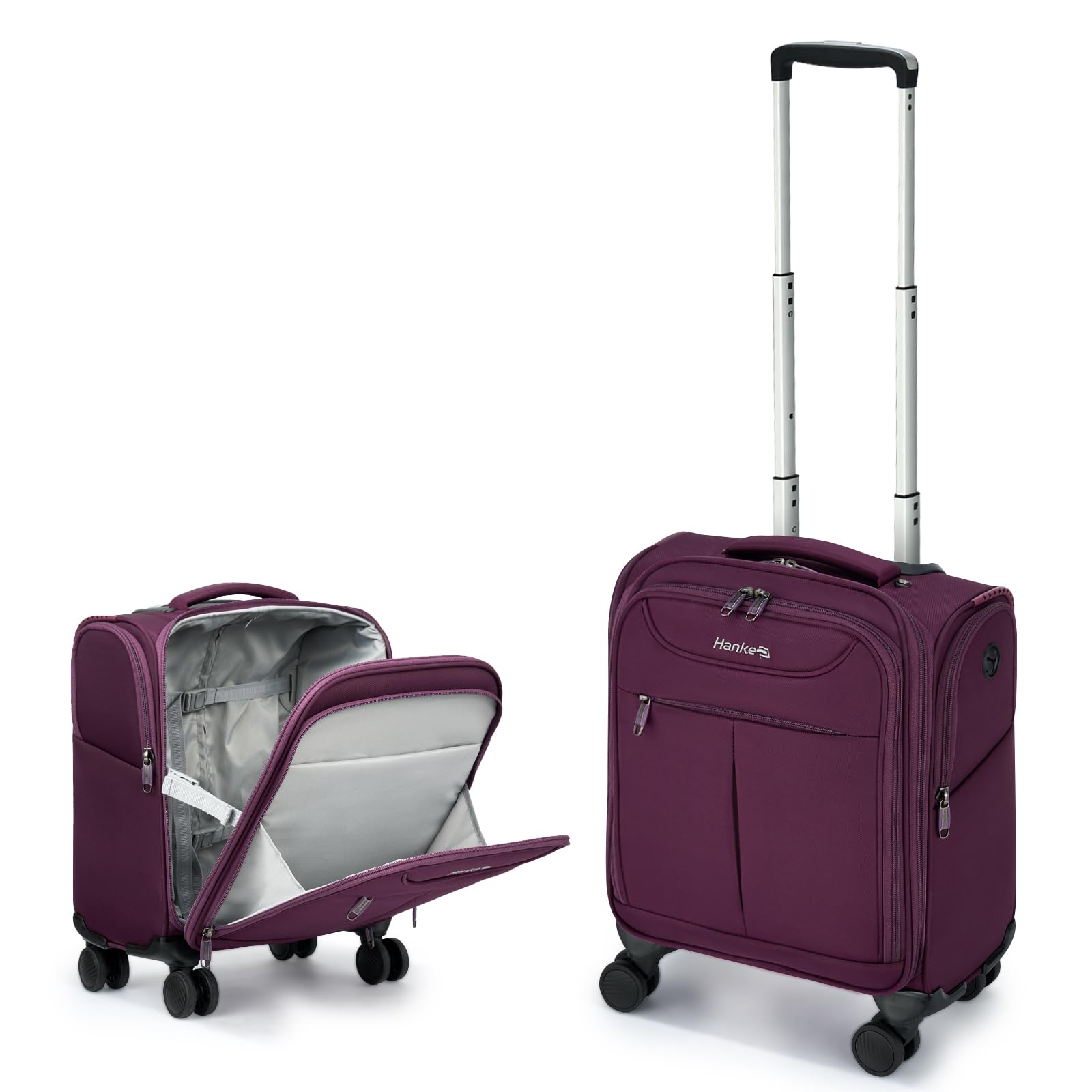 Hanke Underseat Carry On Luggage with Wheels, Lightweight Small Suitcase Airline Approved 16 Inch Softside Personal Item Travel Bag for Women Men, Compact Under Seat Luggage with Spinner Wheels,Purple